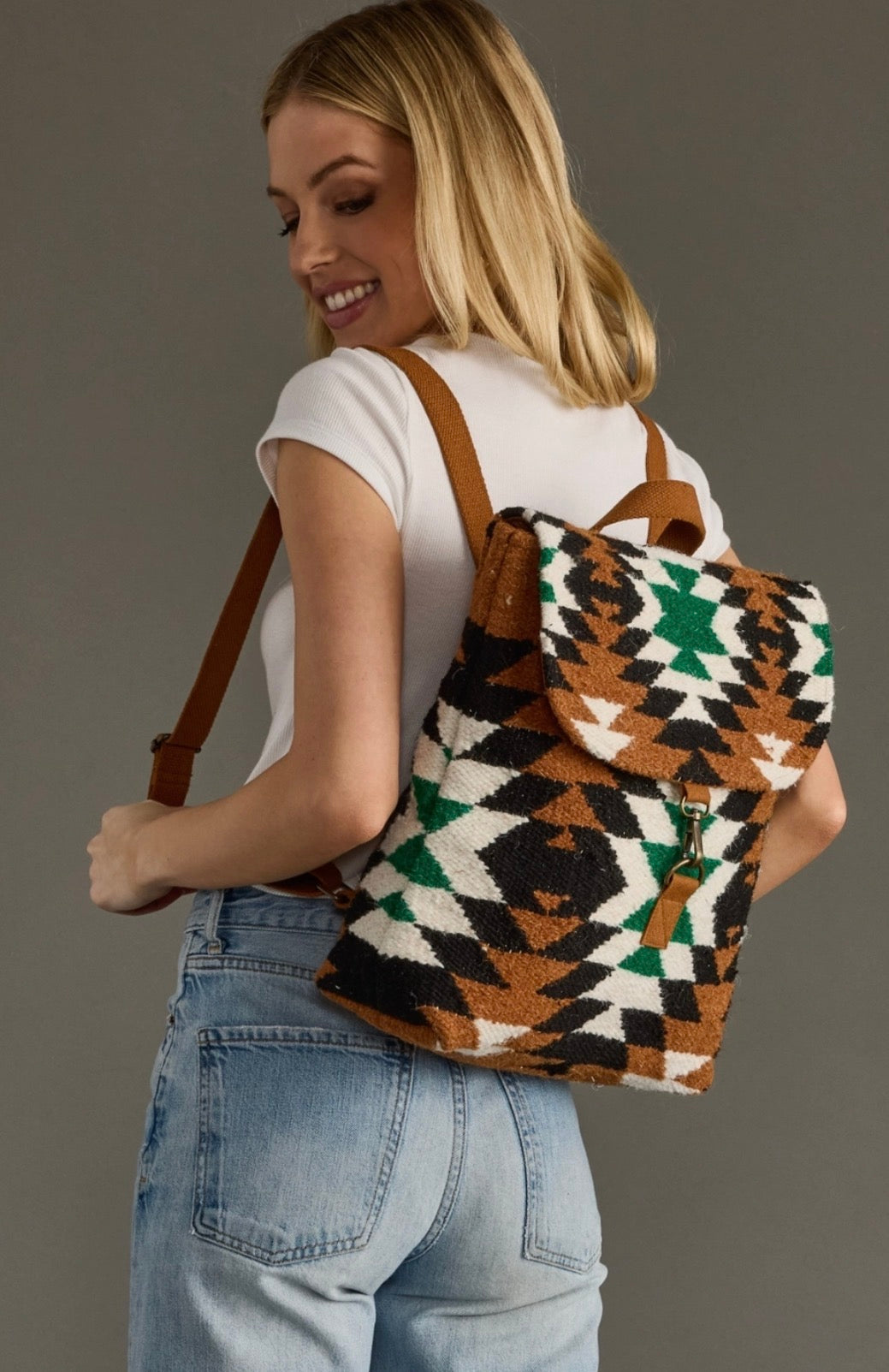 Brown, Black & Green Aztec Backpack