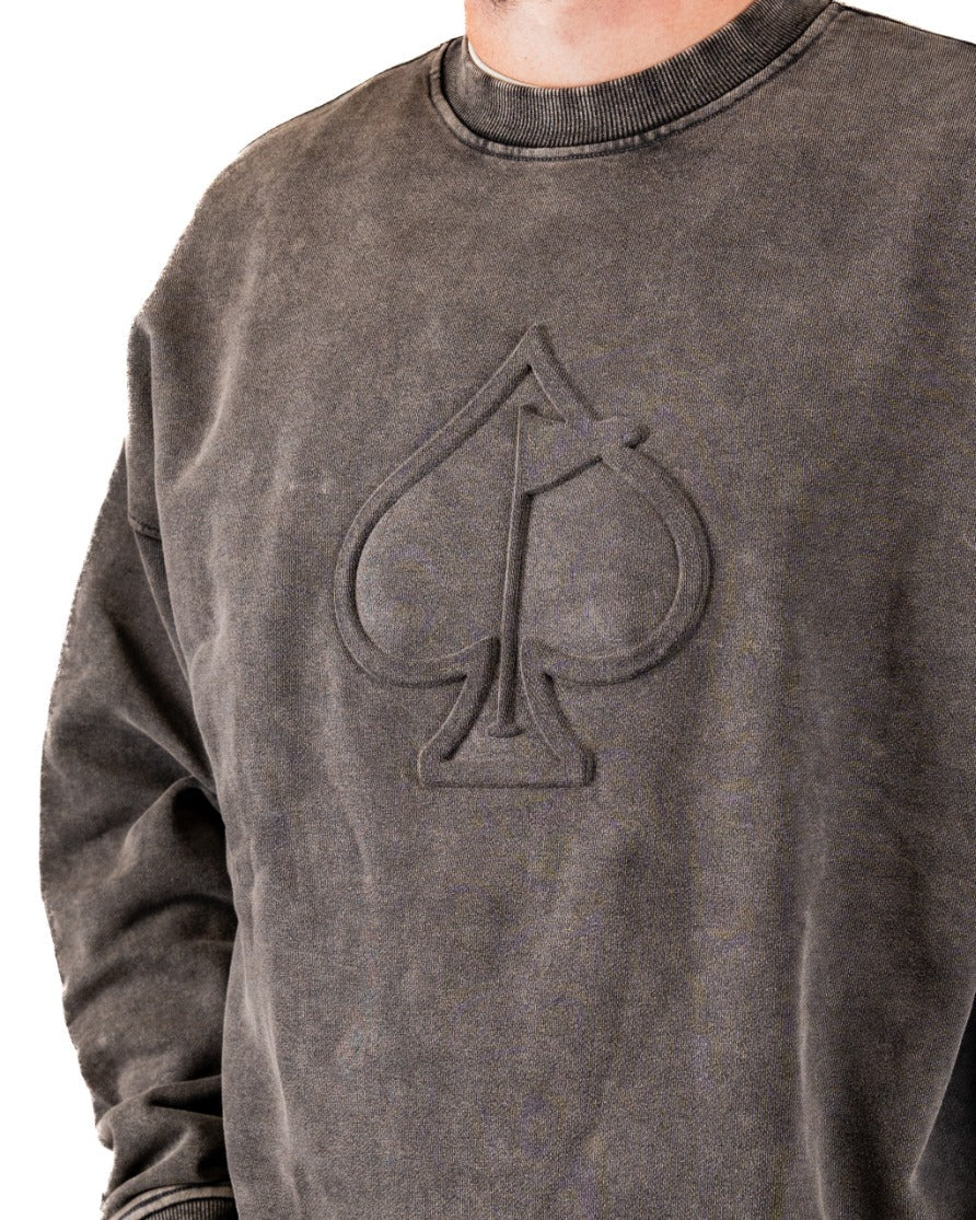Embossed Spade Crewneck - Washed Iron