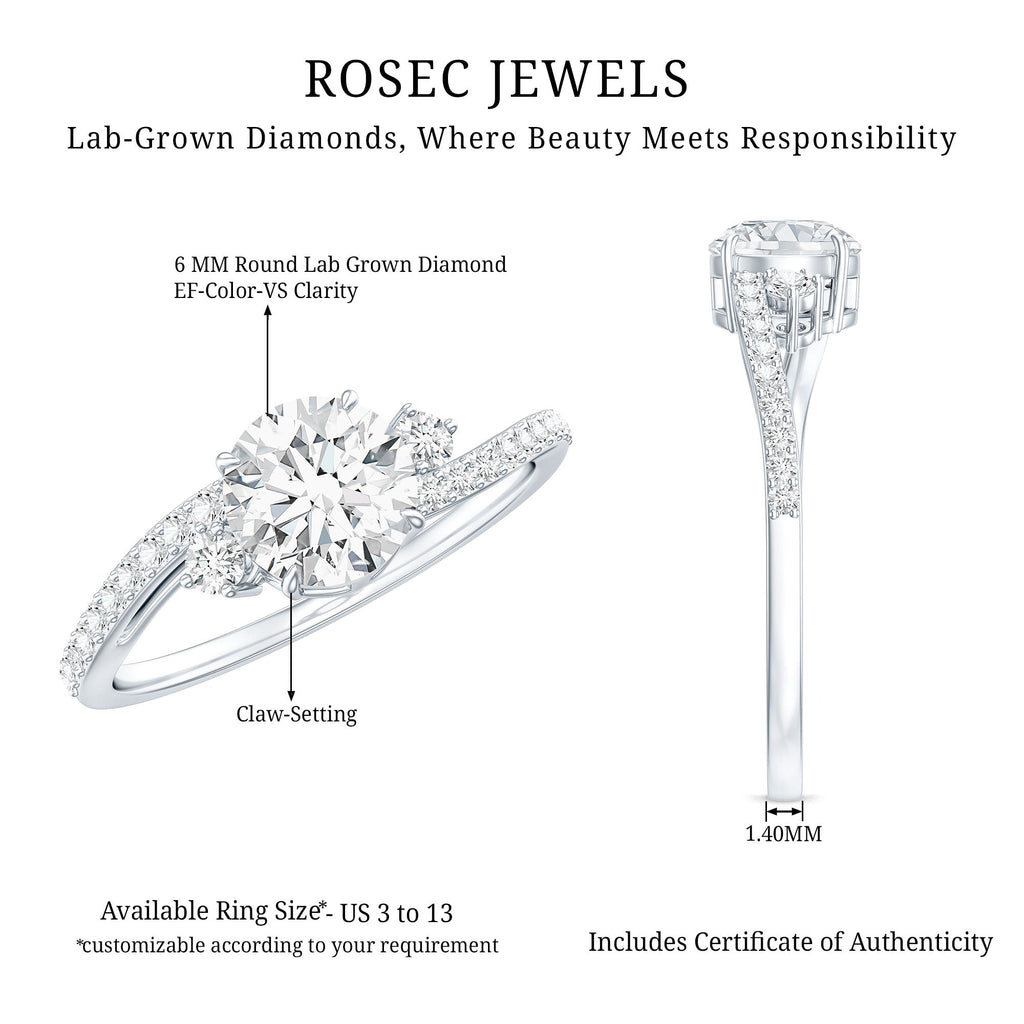 0.9 Carat Lab Grown Diamond Solitaire Engagement Ring With Side Stones