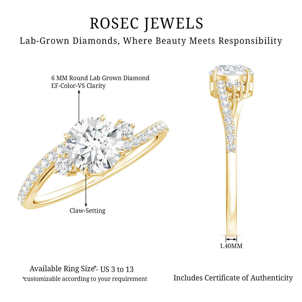 0.9 Carat Lab Grown Diamond Solitaire Engagement Ring With Side Stones