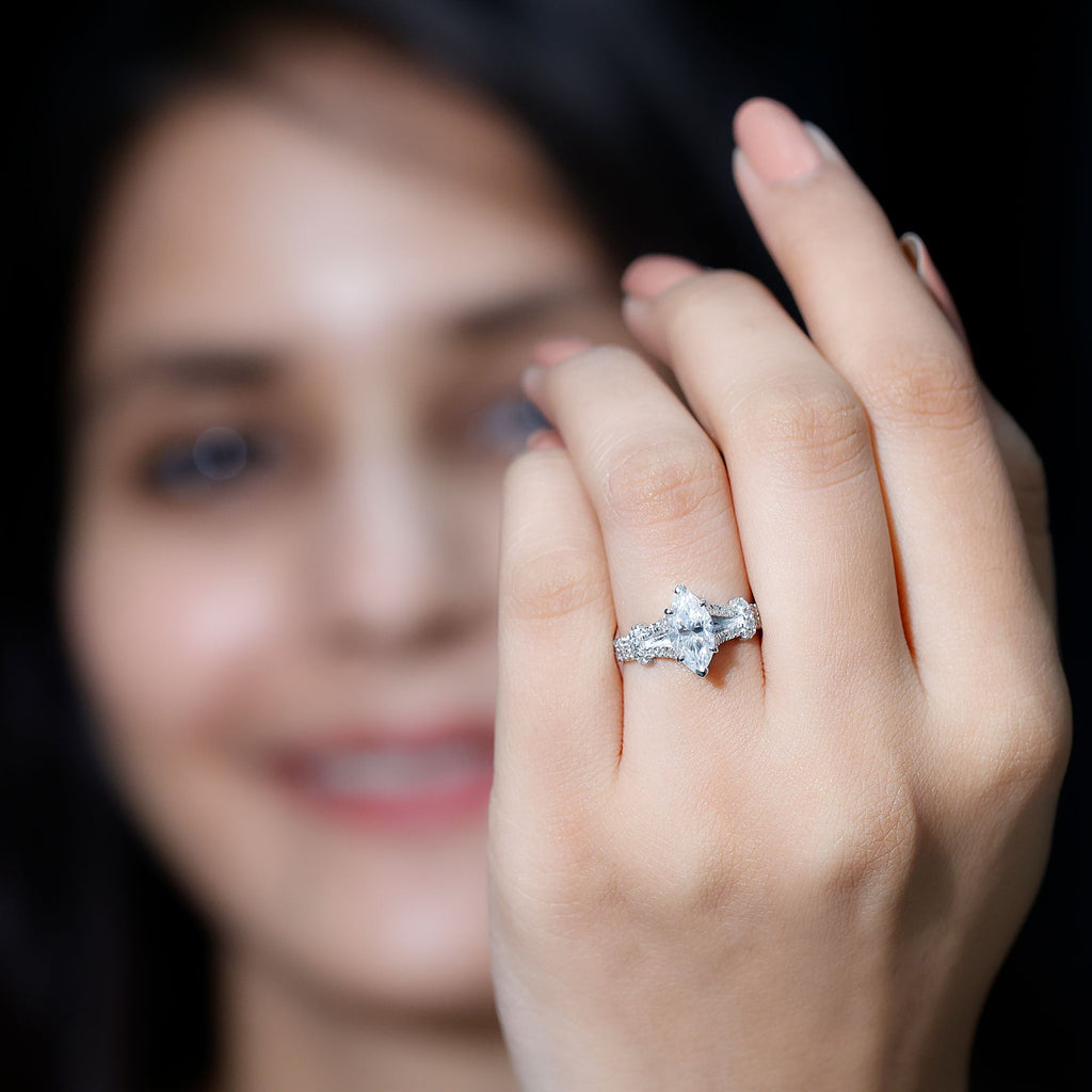1 Carat Marquise Cut Lab Grown Diamond Split Shank Engagement Ring with IGI Certificate