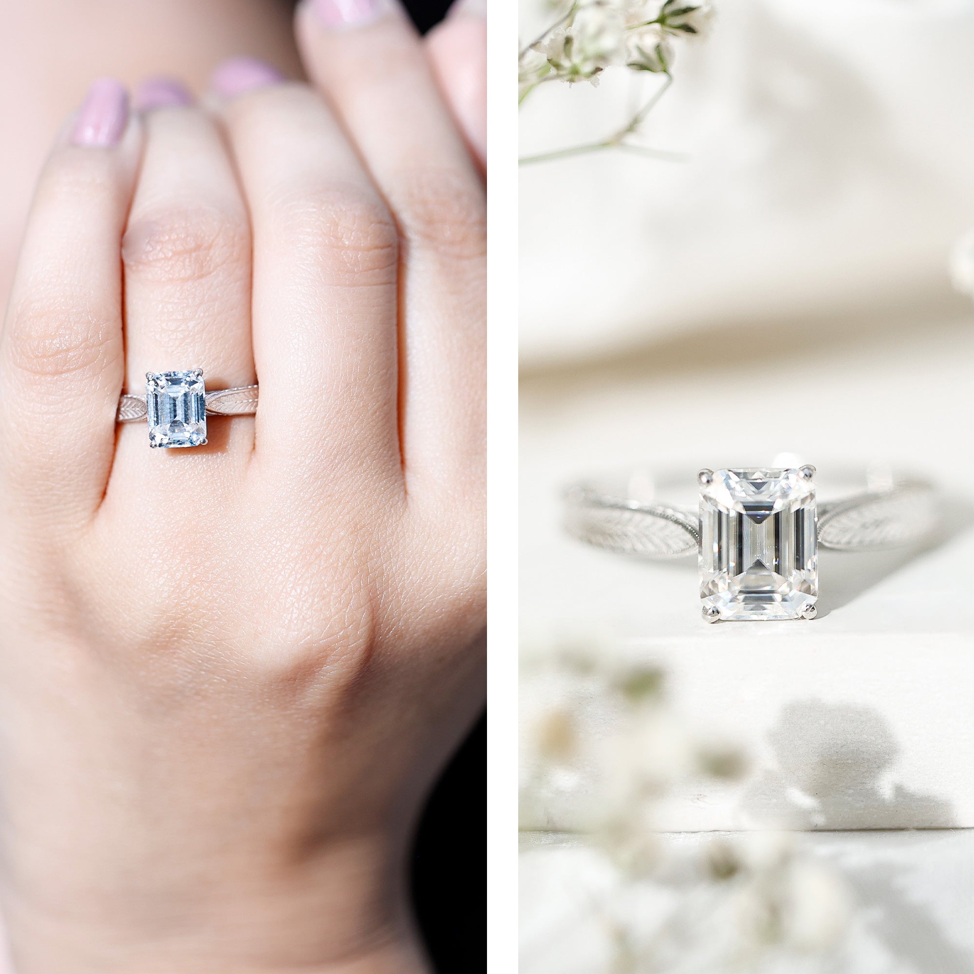 Ethically Sourced 3 Carat Lab Grown Diamond Emerald Cut Engagement Ring IGI Certified