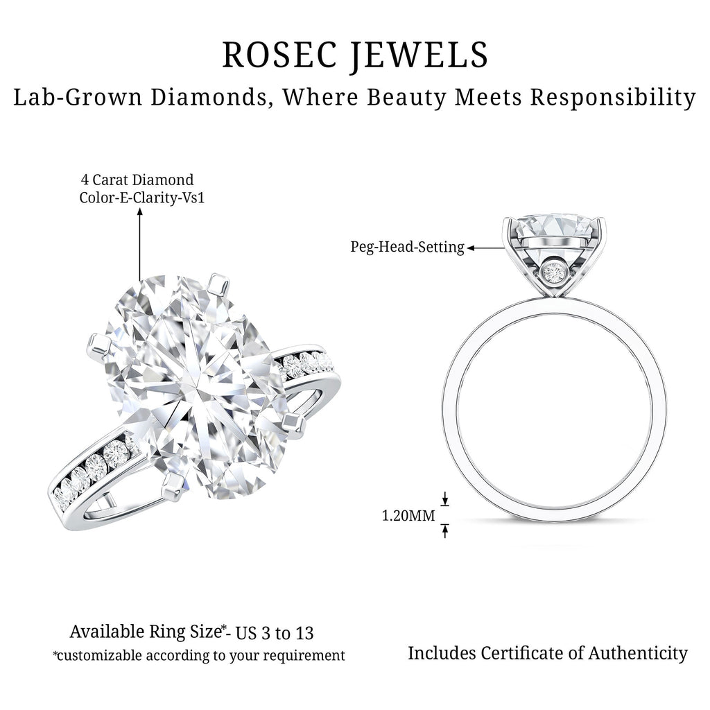 4 Carat Oval Shaped Lab Grown Diamond Huge Engagement Ring with IGI Certificate
