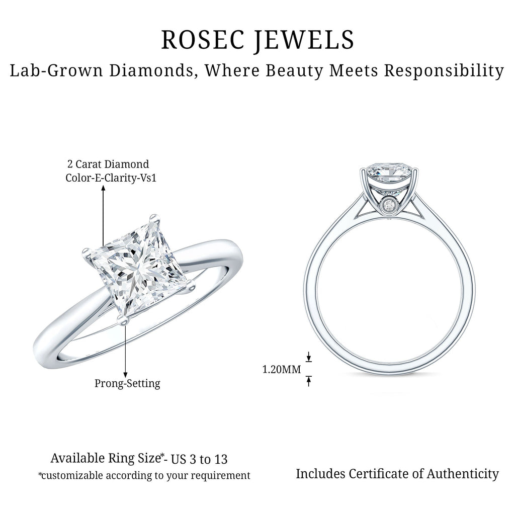 Solitaire 1 Carat Princess Cut Lab Grown Diamond Engagement Ring with IGI Certificate