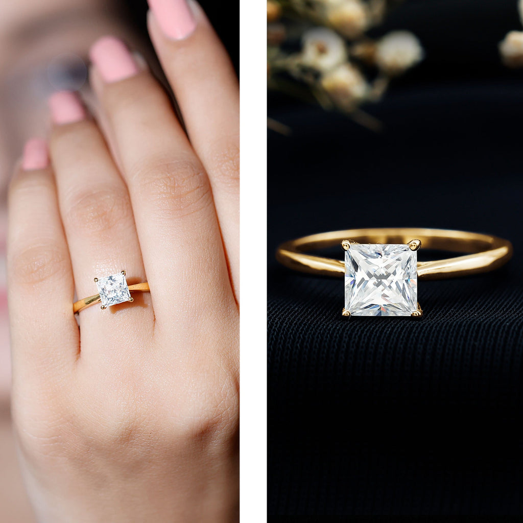 Solitaire 1 Carat Princess Cut Lab Grown Diamond Engagement Ring with IGI Certificate