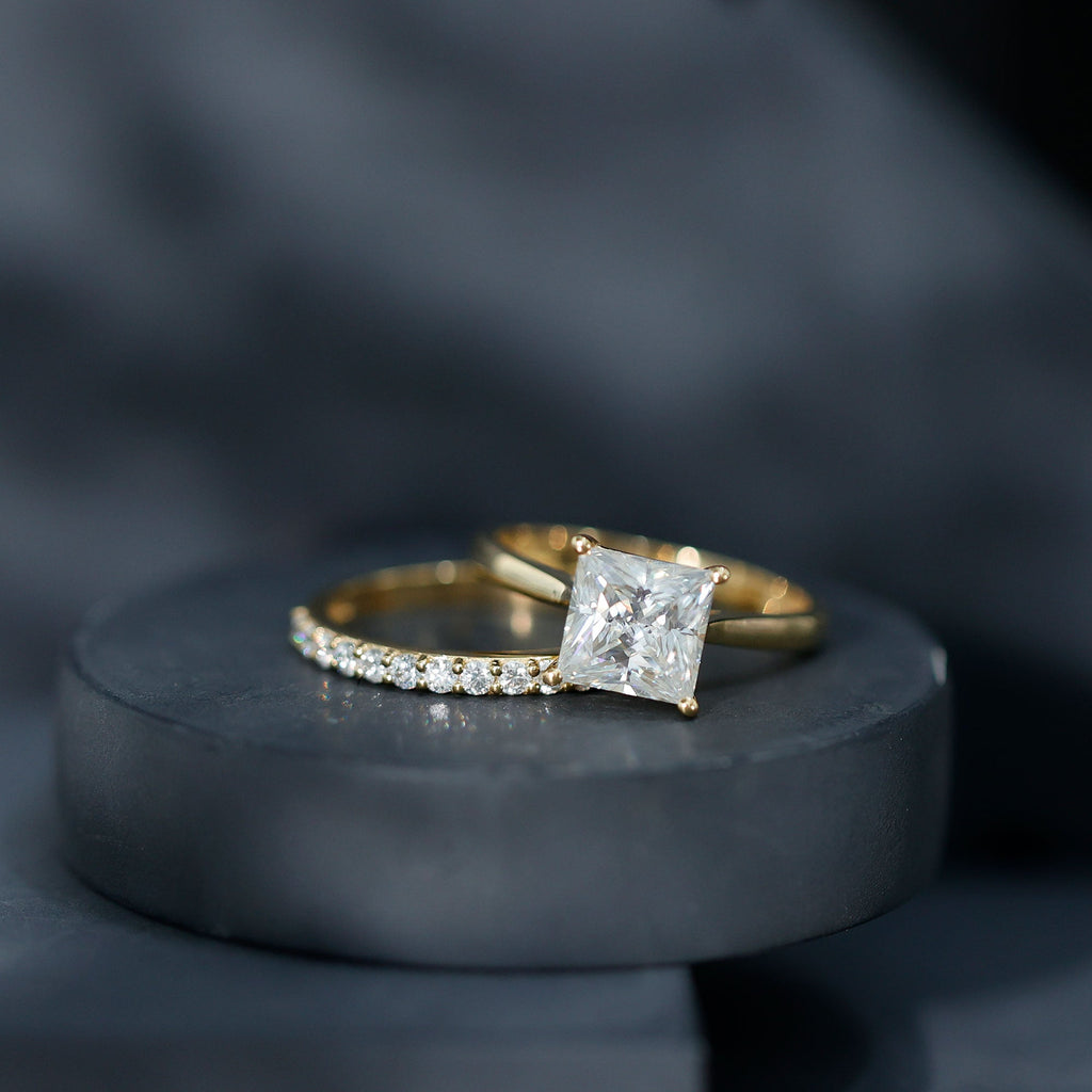 IGI Certified 2 Carat Lab Grown Diamond Princess Cut Engagement Ring With Wedding Band