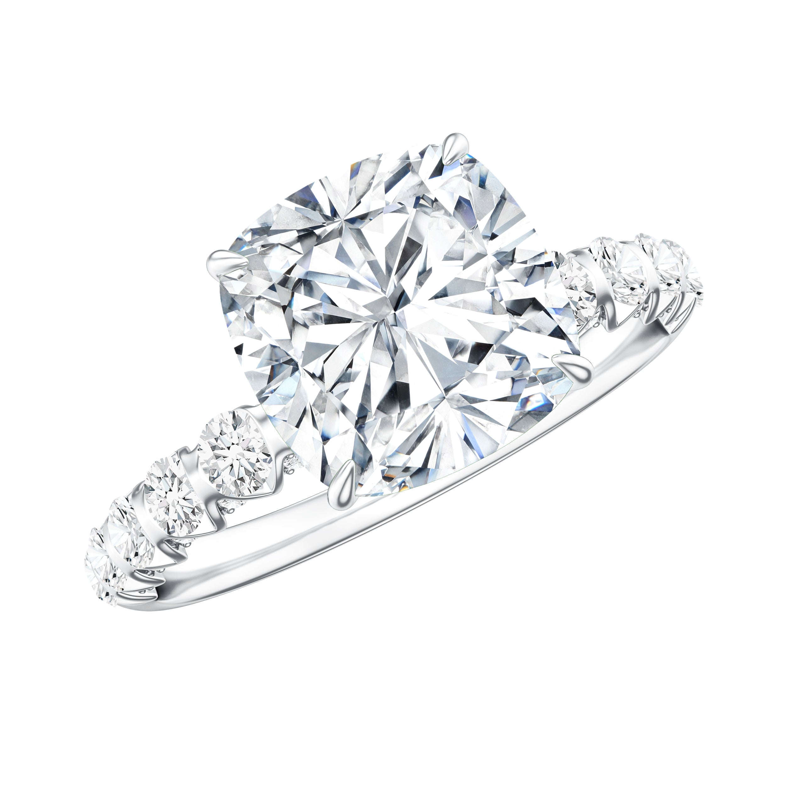 3 Carat IGI Certified Lab Grown Diamond Cushion Cut Engagement Ring with Side Stones