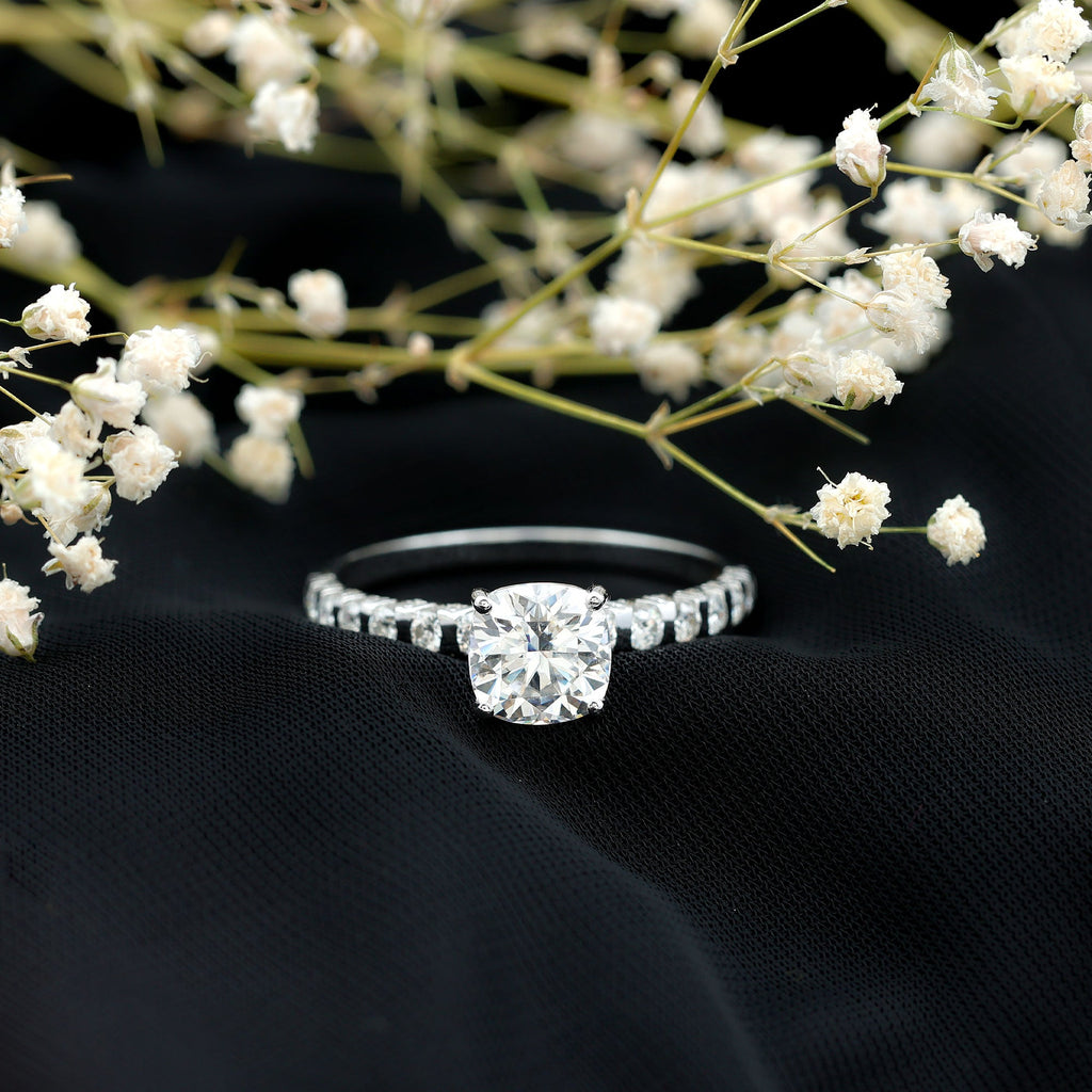 3 Carat IGI Certified Lab Grown Diamond Cushion Cut Engagement Ring with Side Stones