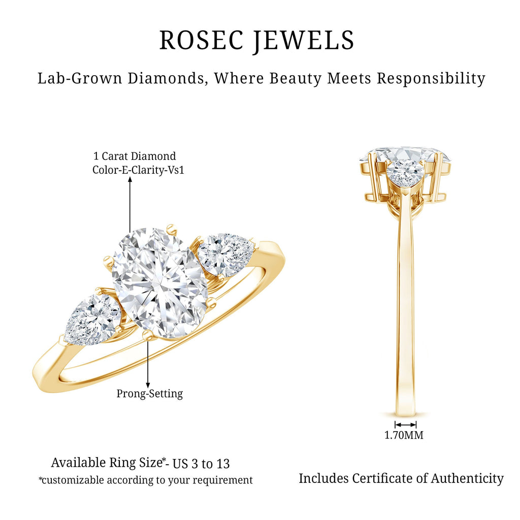 1 Carat Lab Grown Diamond Three Stone Engagement Ring with IGI Certificate