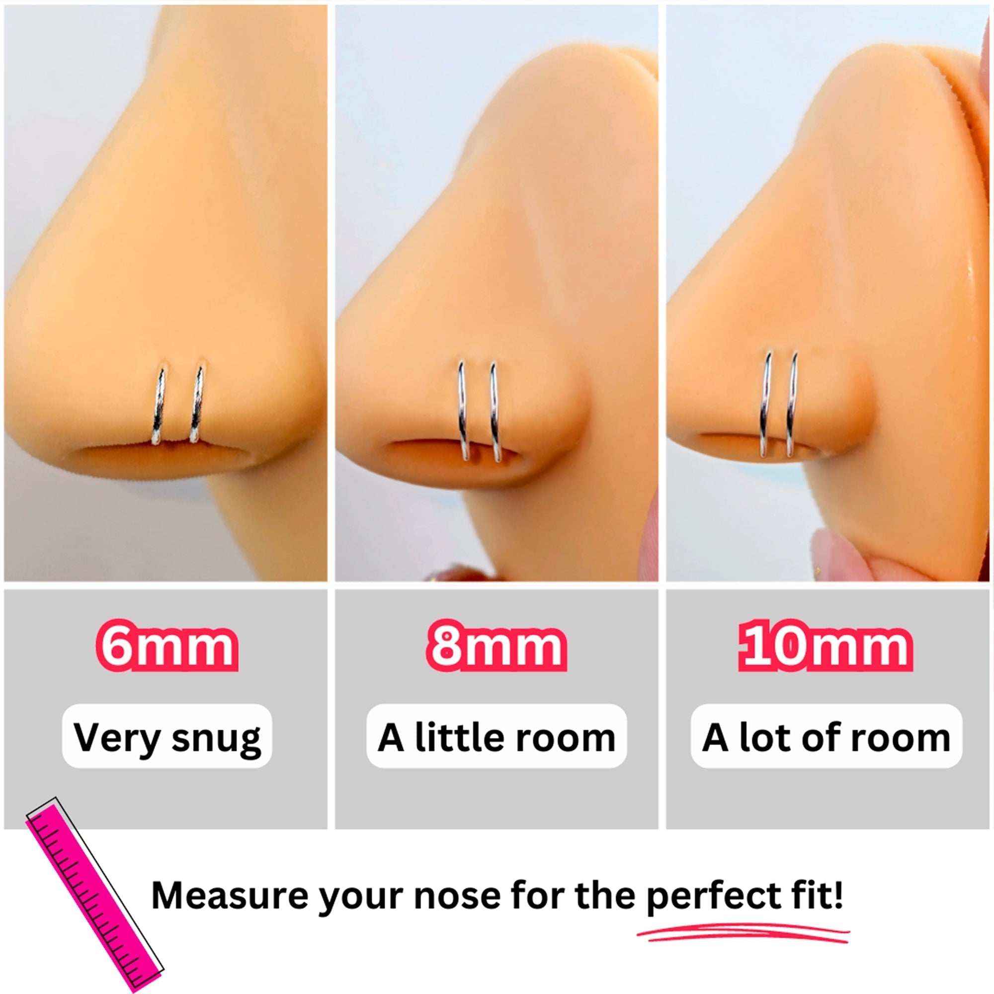 Double Hoop Nose Solid 14k Rose Gold Spiral Nose Ring 20G 8mm Left
