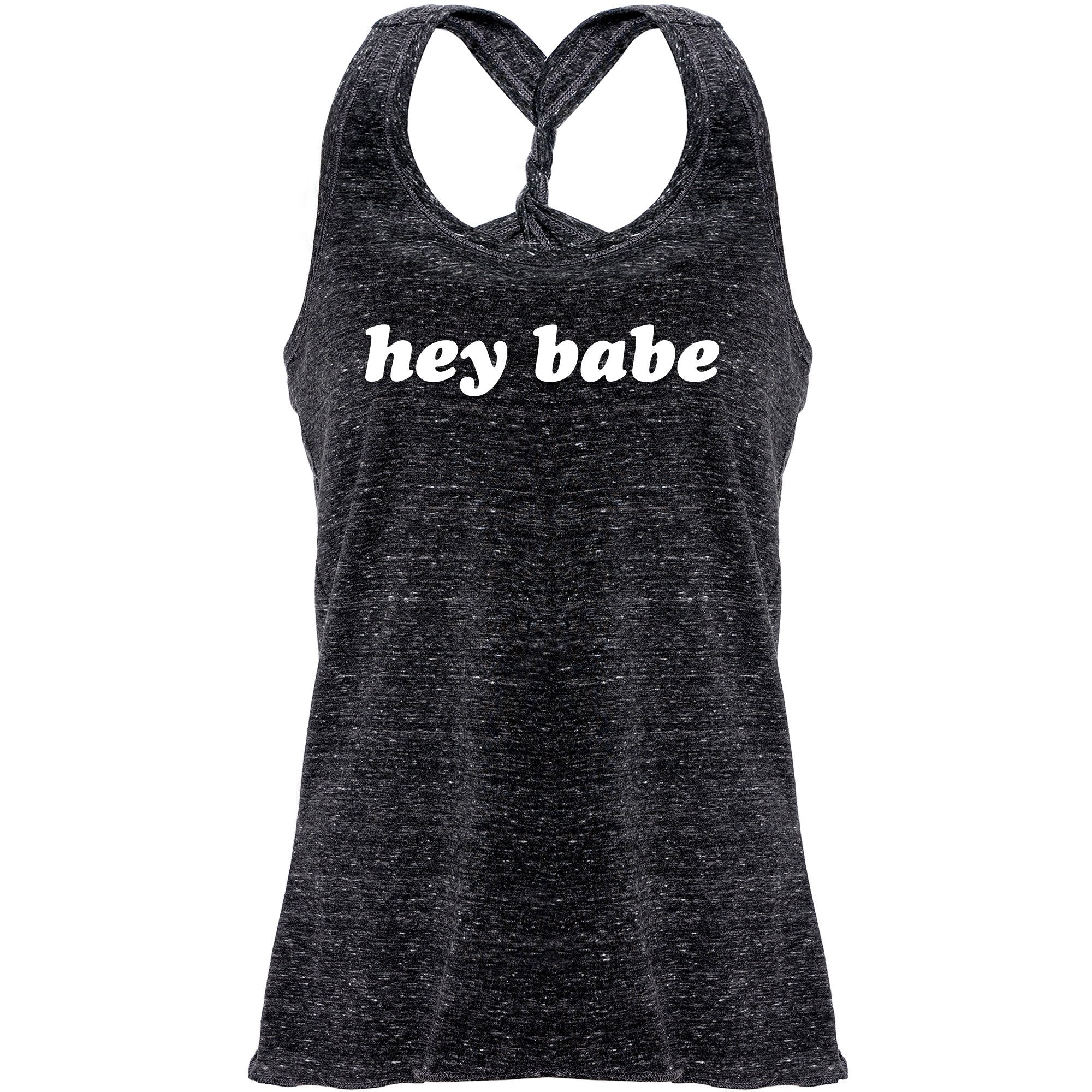 Hey Babe Black Gray Cosmic Twist Back Tank Top