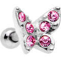16G Pink Gem Silver Tone Butterfly Tragus Cartilage Earring