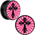 Pink Black Radiant Cross Black Anodized Screw Fit Plug Set 20mm