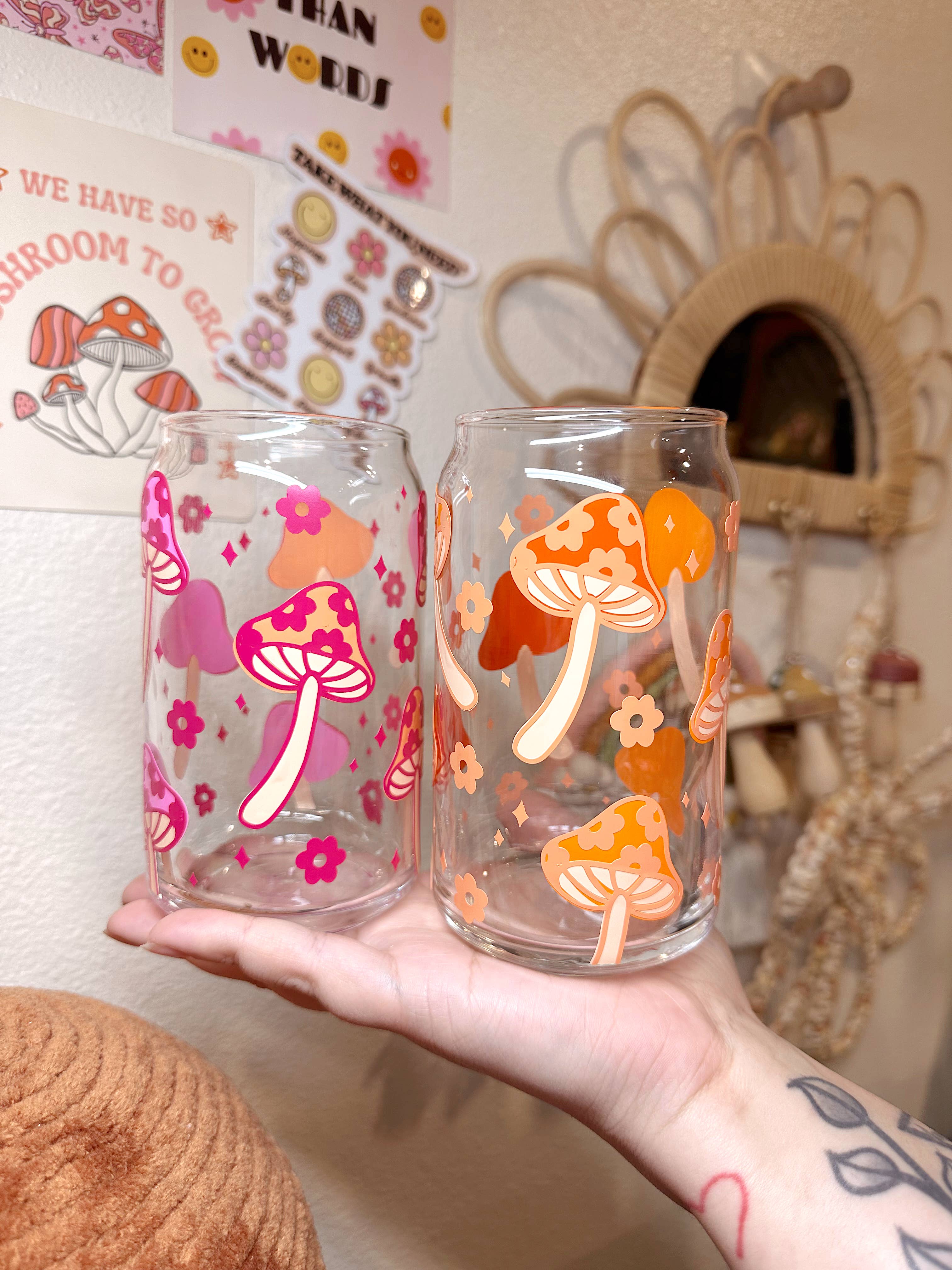 Retro Mushroom Glass Cups
