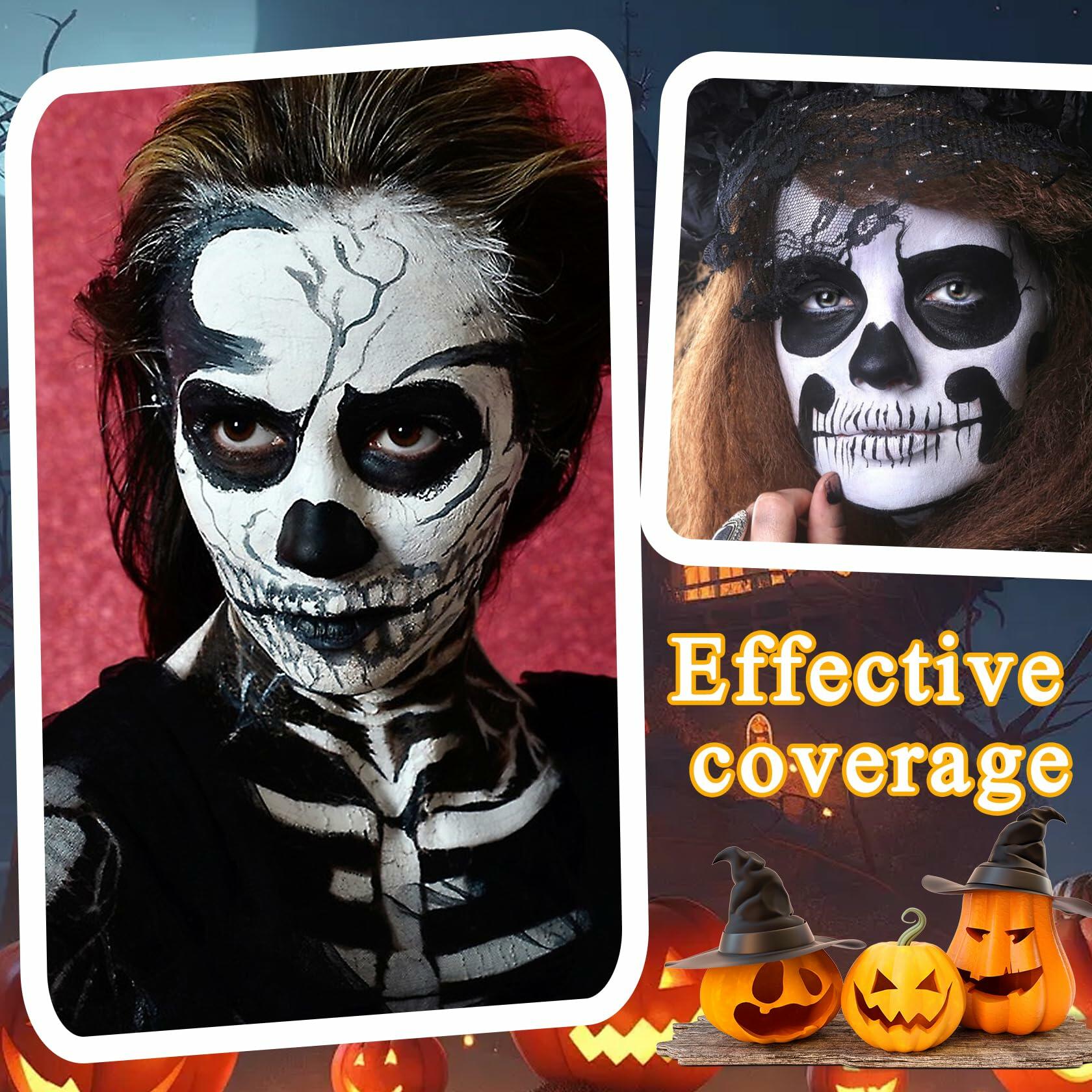 Black White Oil-Based Face Paint Kit with Brushes - Professional Halloween