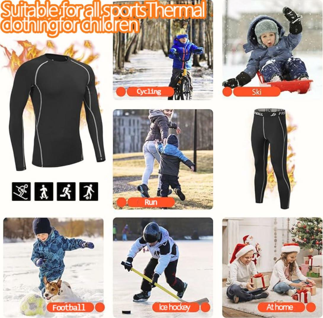 Muzikin Kids Thermal Underwear Set Fleece-Lined Black Size M Moisture-Wicking