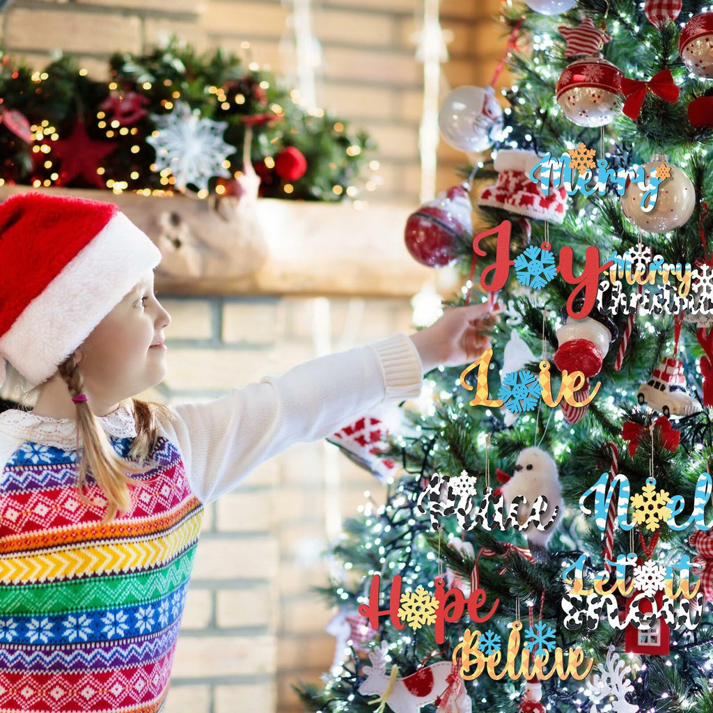 Gerrii 18pcs Christmas Ornaments Wooden Words Colorful Bulk New Crafts