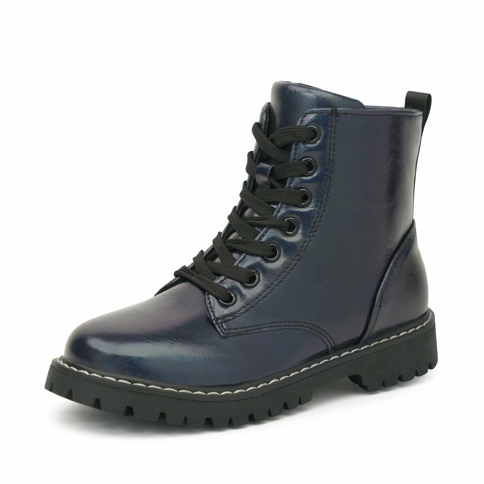firelli Kids Ankle Boots Navy Side Zipper Lace Up Combat Boots Size 4 US