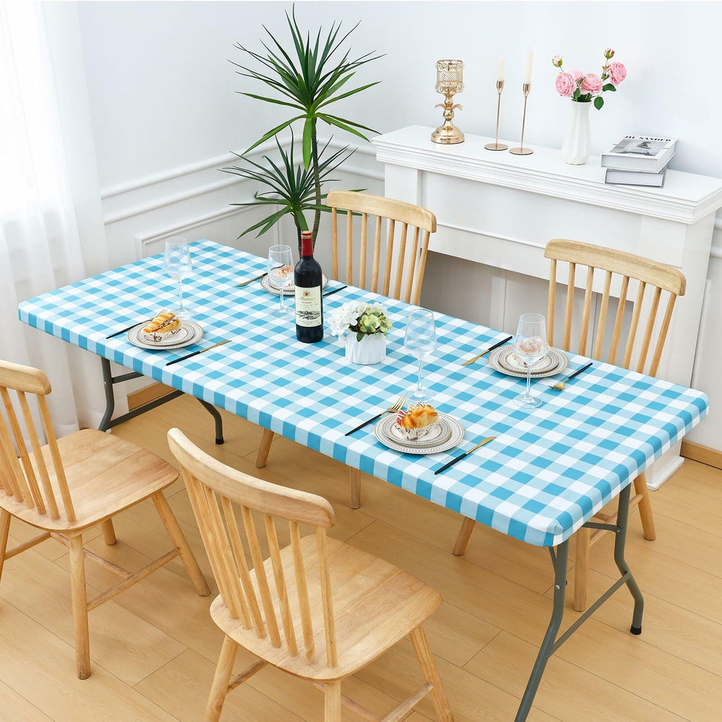 Smiry Rectangle Waterproof Vinyl Picnic Tablecloth 30x72 White Orange Plaid