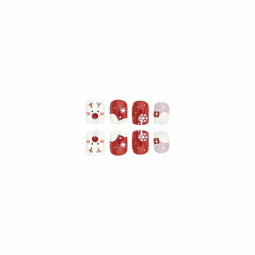 24 Pcs Christmas Press On Nails Short Square Red Acrylic False Nails