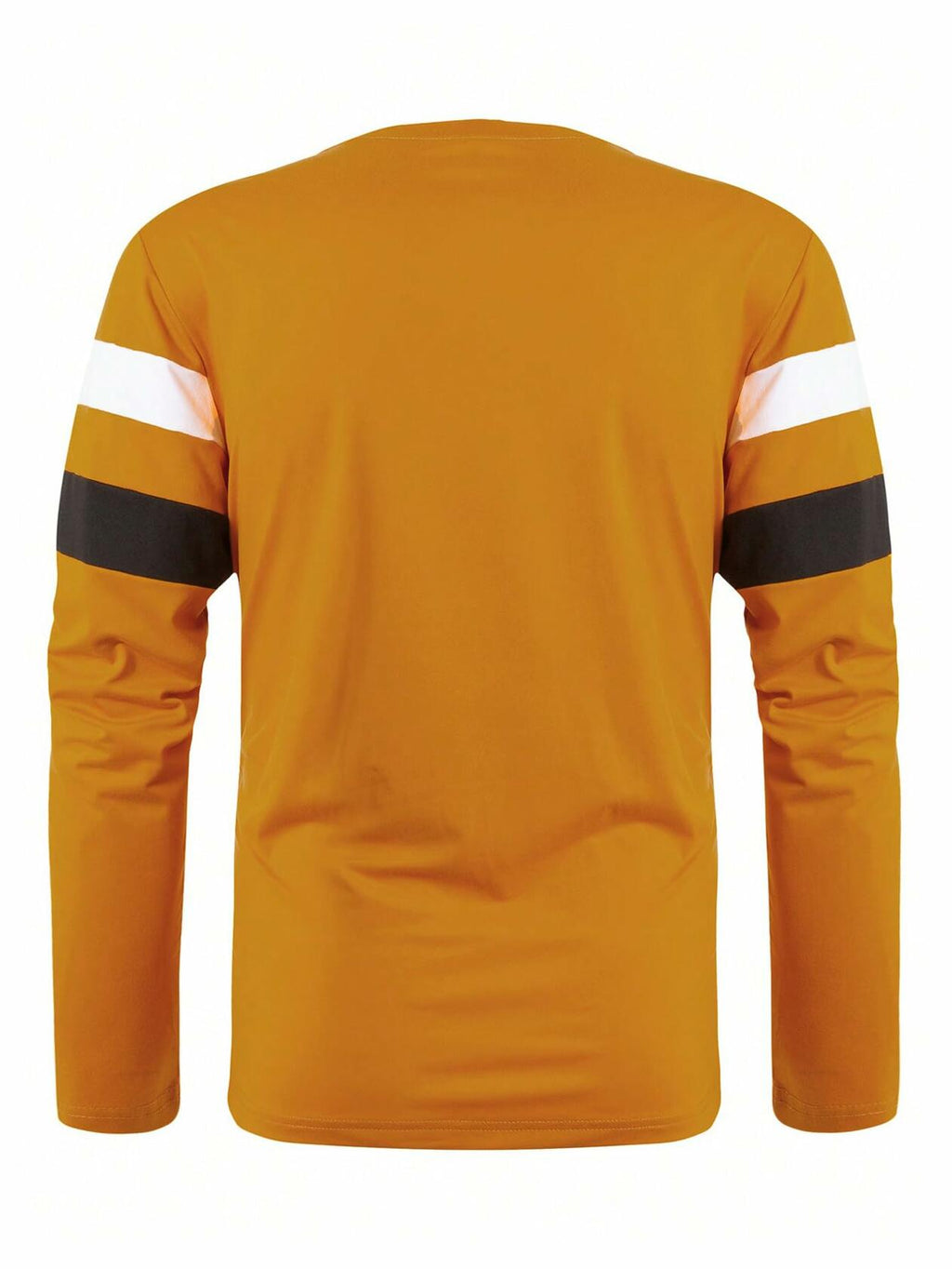 COZYEASE Men's Color Block Striped Long Sleeve Tee Mustard Yellow Size XL