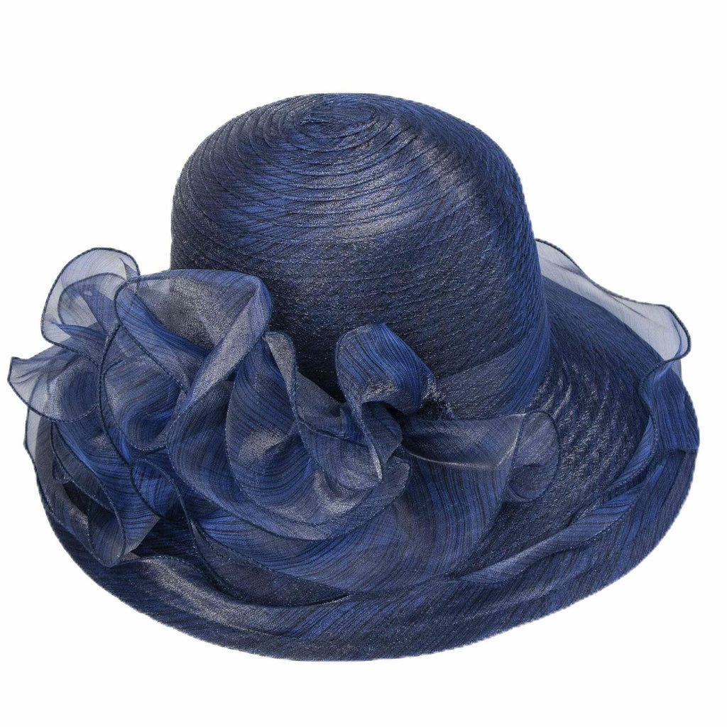 Women Organza Derby Sun Hat Kentucky Fascinator Flower Bridal Straw Navy