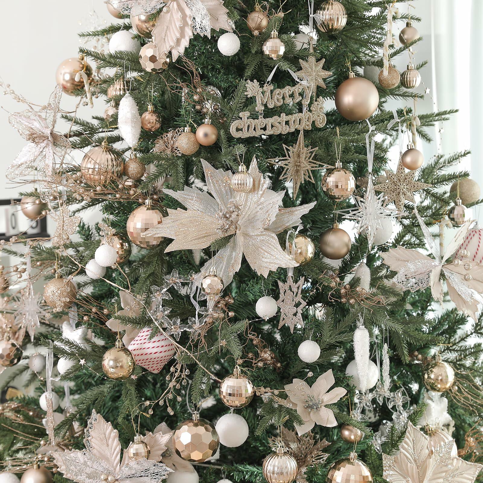 YiYunFloral Christmas Ball Ornaments 36pcs Shatterproof Champagne Xmas Decor