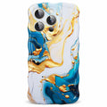 DORAFIN iPhone 15 Pro Case 6.1 Marble Glossy Shockproof TPU Blue/Gold