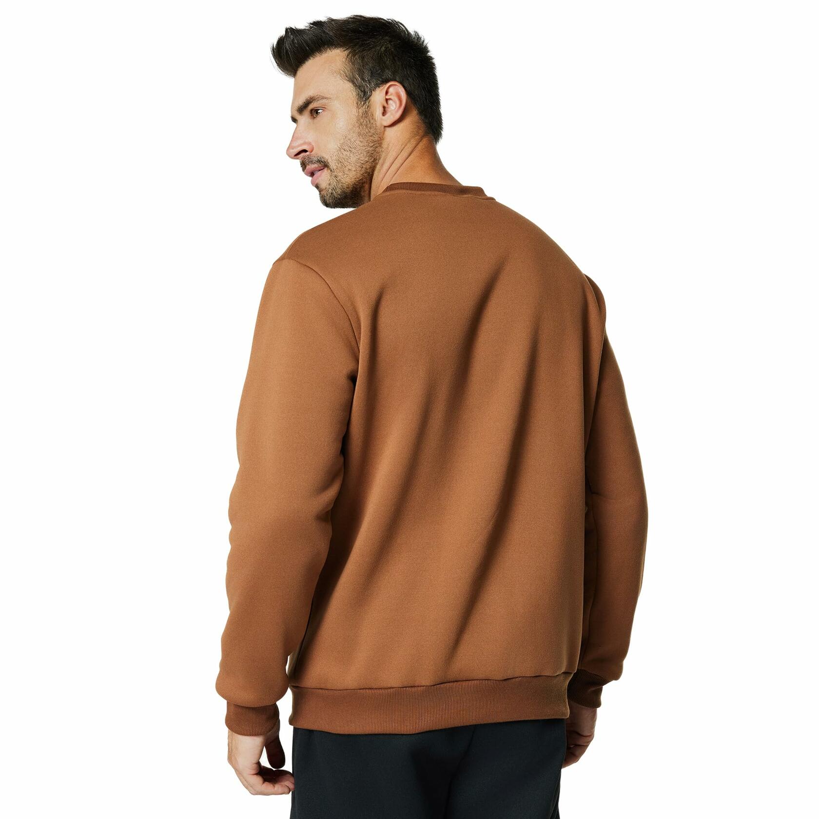 Men's Crewneck Sweatshirt Athletic Fleece Pullover Brown Size L