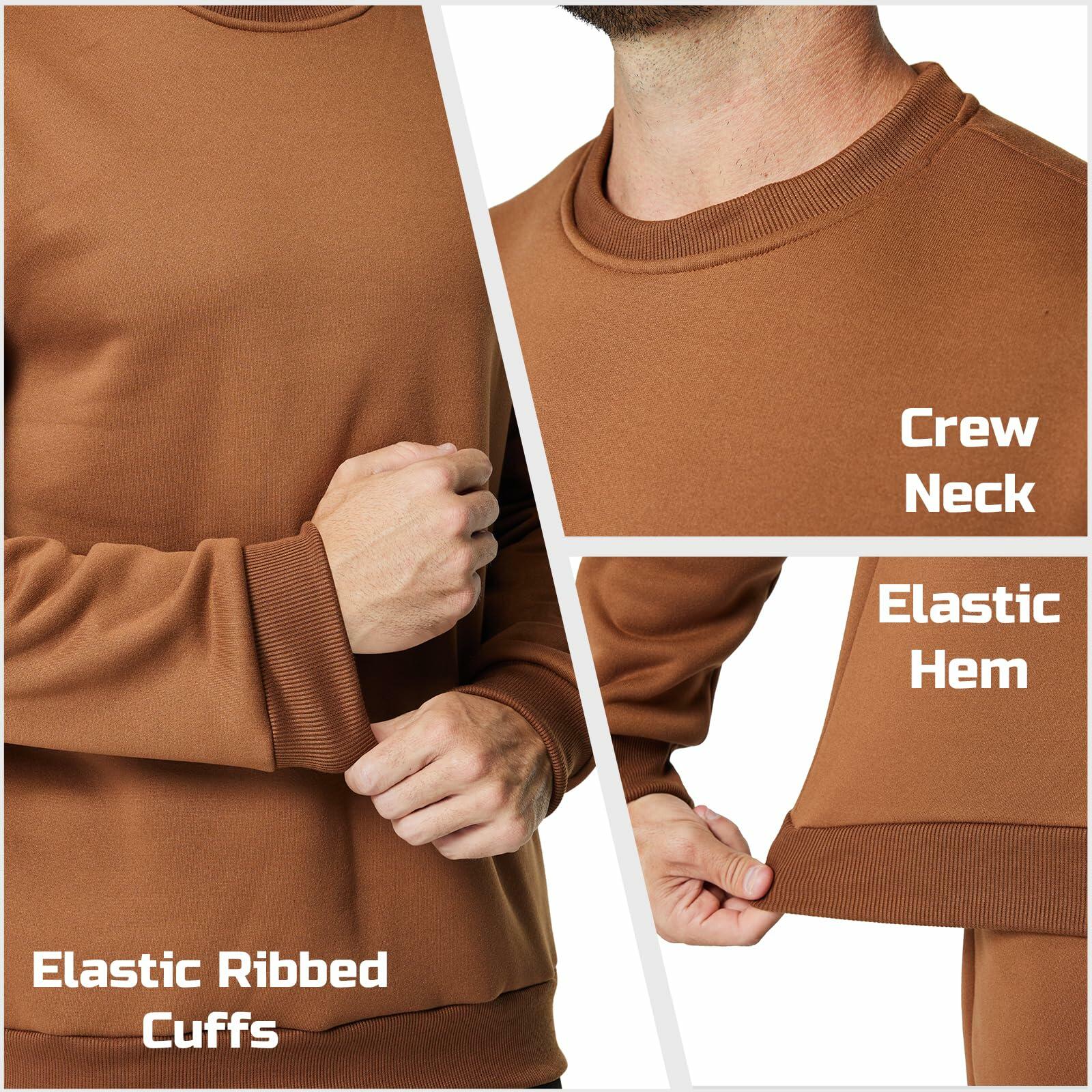 Men's Crewneck Sweatshirt Athletic Fleece Pullover Brown Size L