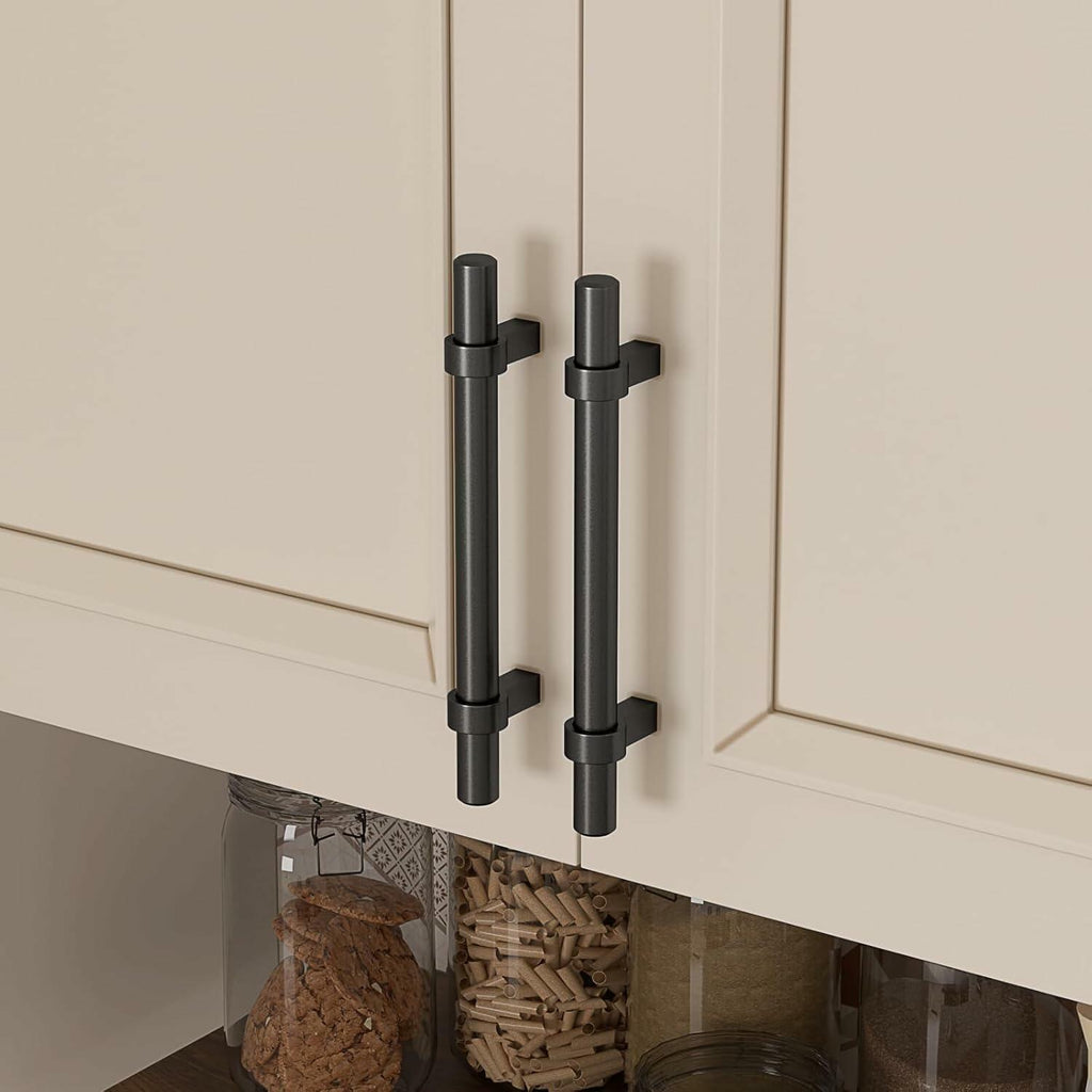 goldenwarm 6 Pack Black 5 Inch Cabinet Handles Stainless Steel Zinc Alloy