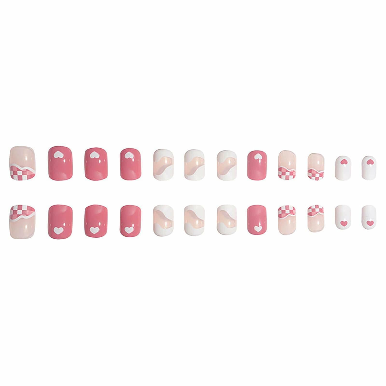 Vokupoga Square Press On Nails White Pink Acrylic 24Pcs Reusable