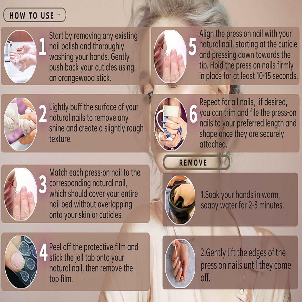 Vokupoga Square Press On Nails White Pink Acrylic 24Pcs Reusable