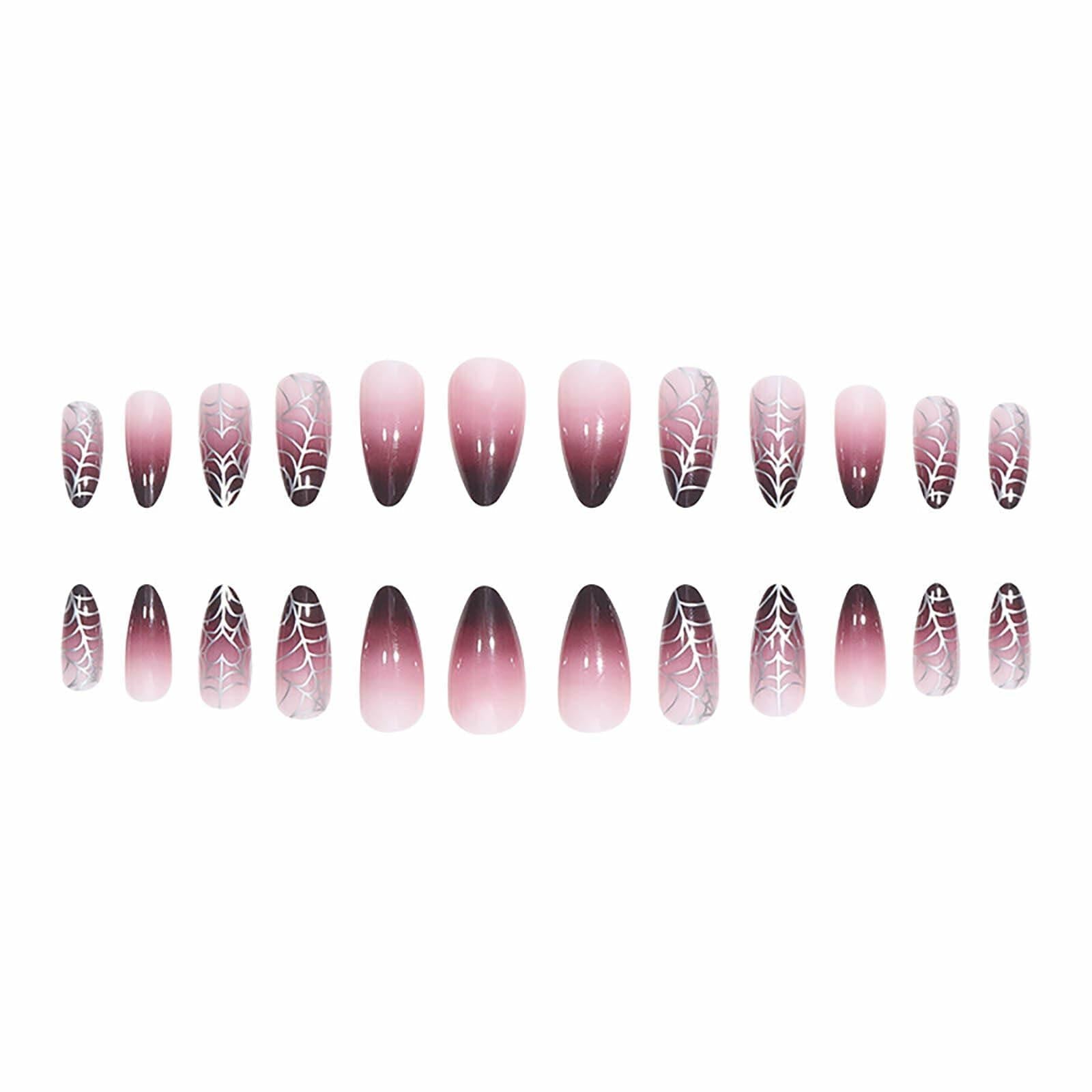 RUOKEXIN Medium Purple Ombre Halloween Press On Nails Spider Web 24Pcs