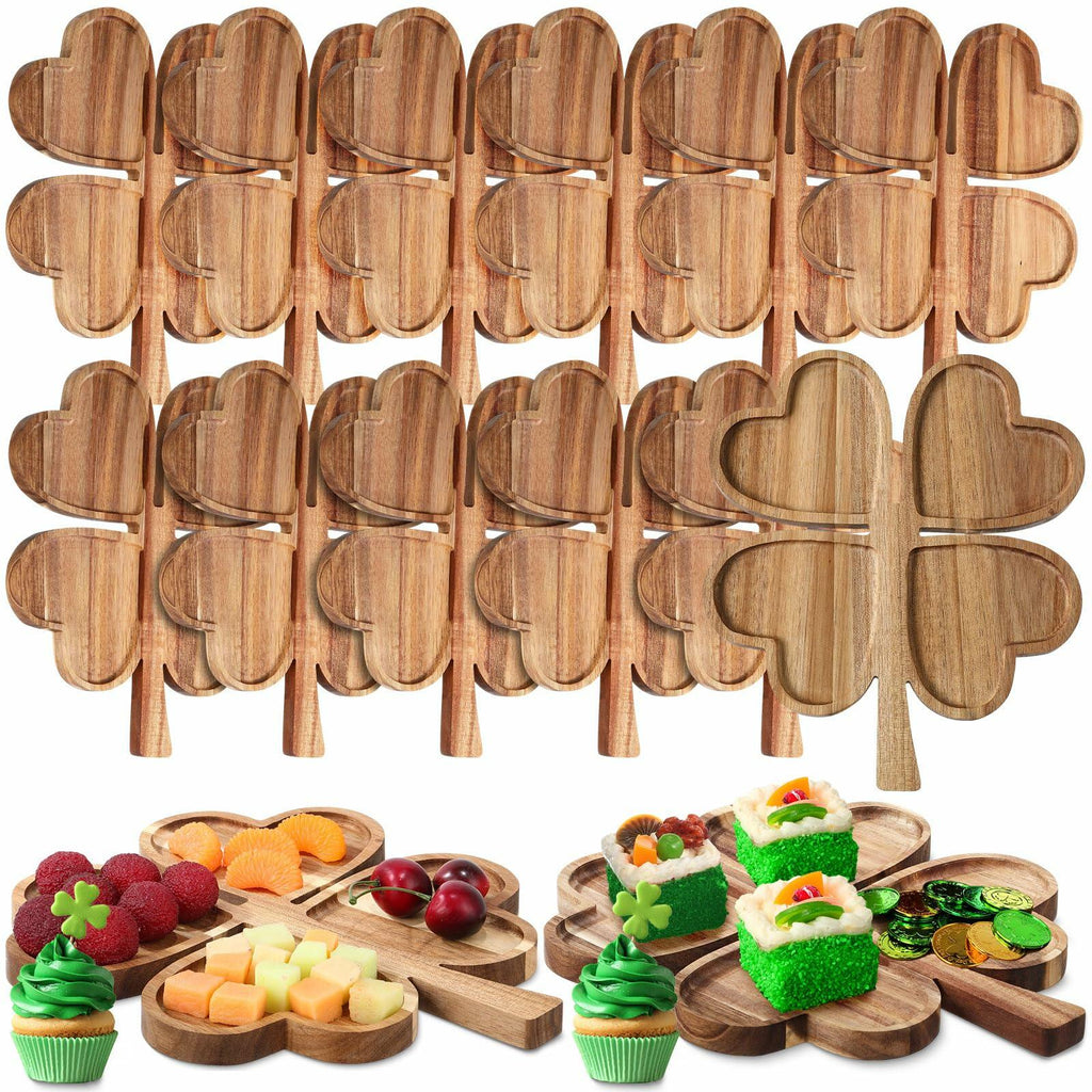 Geetery 12 Pc Wooden Four Leaf Snack Serving Tray Set Multi-color Clover