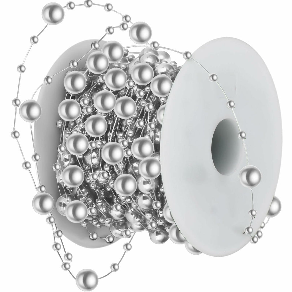 Ecally 250ft Plastic Beads Garland Chain Roll Silver Wedding Decor