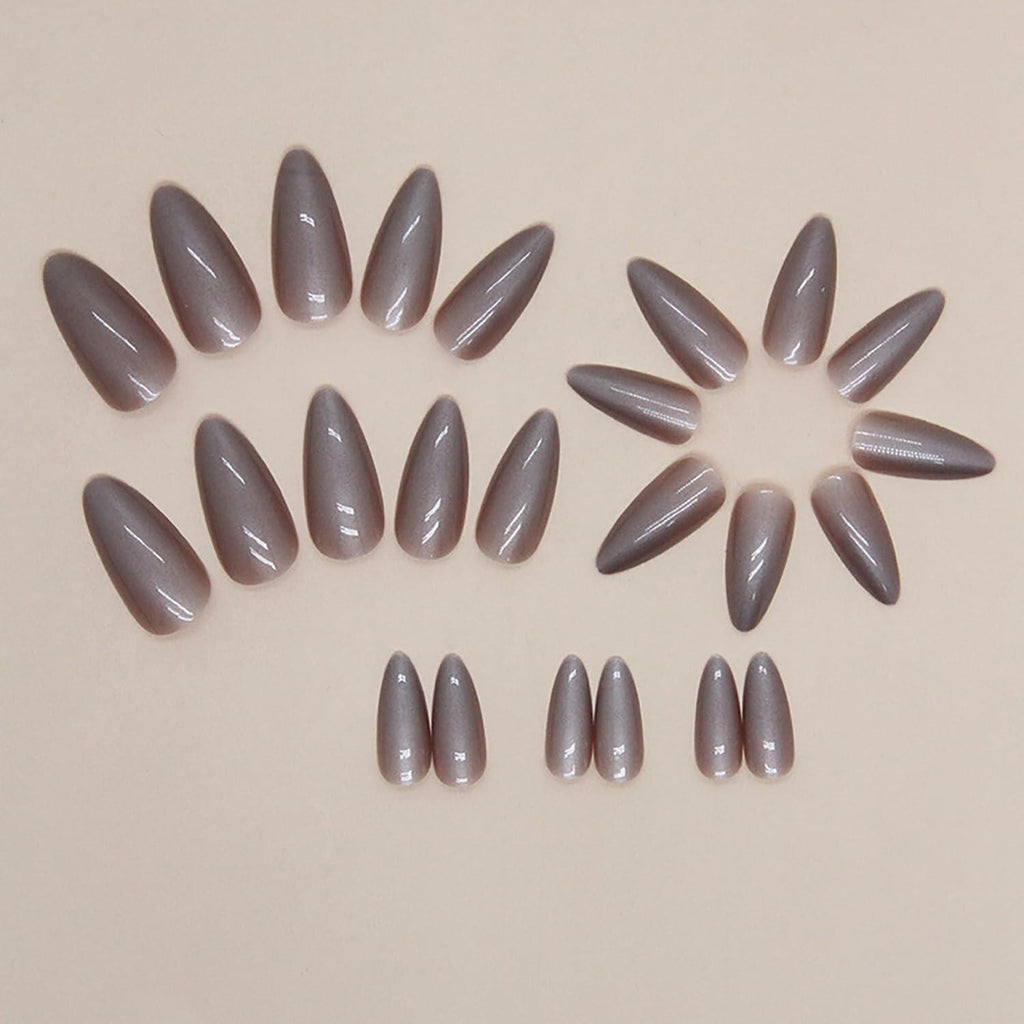 24 Pcs Almond Medium White Acrylic Press On Nails Glitter Full Cover