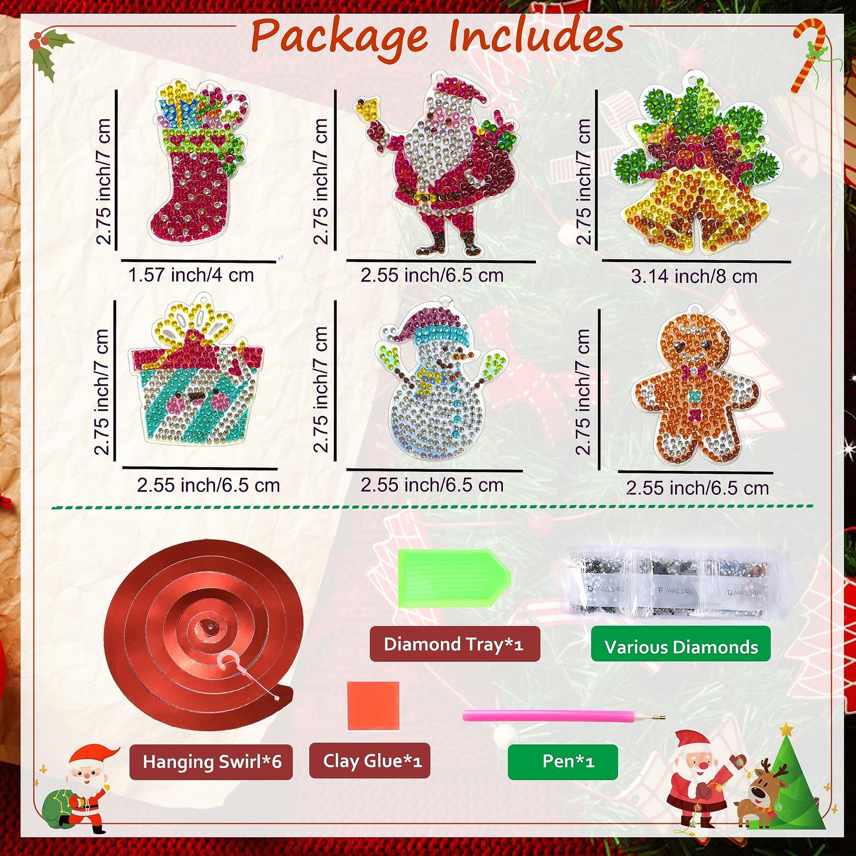 Diamond Art Hanging Swirl Decorations Xmas Gingerbread Snowman 6Pcs