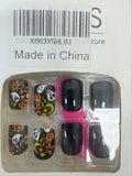 24 Pcs Black Short Square Press On Nails Skull Flower Halloween Full Cover
