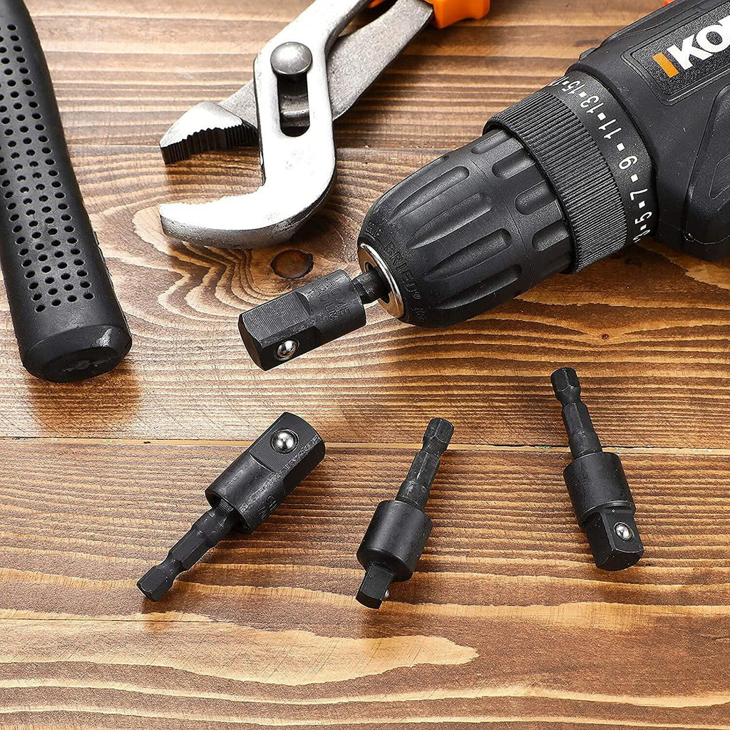 3Pcs Socket Adapter Set 1/4" 3/8" 1/2" Rotatable Impact Grade Drill Bits