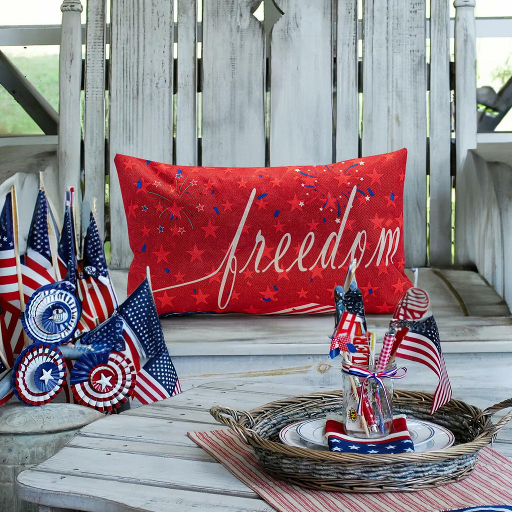 Freedom Patriotic 4th of July USA Pillow Cover 20x12 Inch