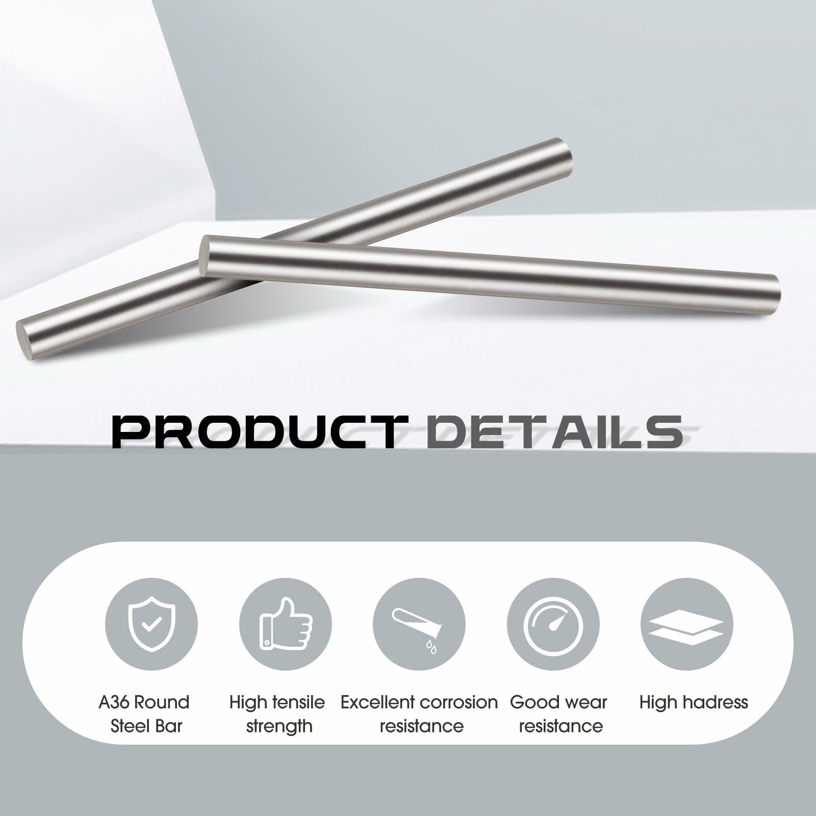 [Like New] Zonon Steel Cold Rolled Round Bar 0.79" Dia x 12" Length Mild Steel 2 Pcs