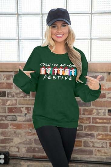 FASHGL Christmas Friends Sweatshirt Women Long Sleeve Green, XL