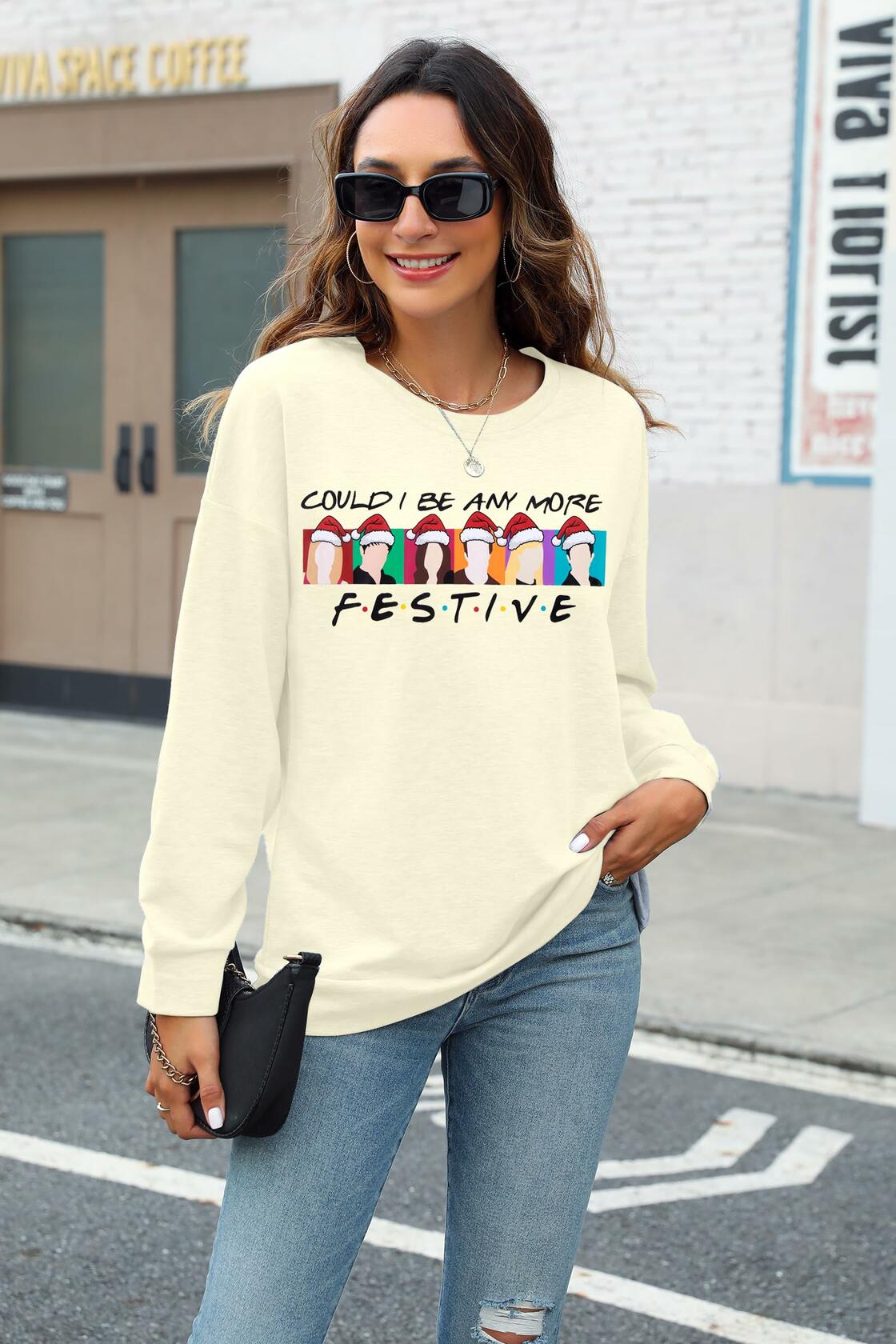 FASHGL Christmas Friends Sweatshirt Women Long Sleeve Green, XL
