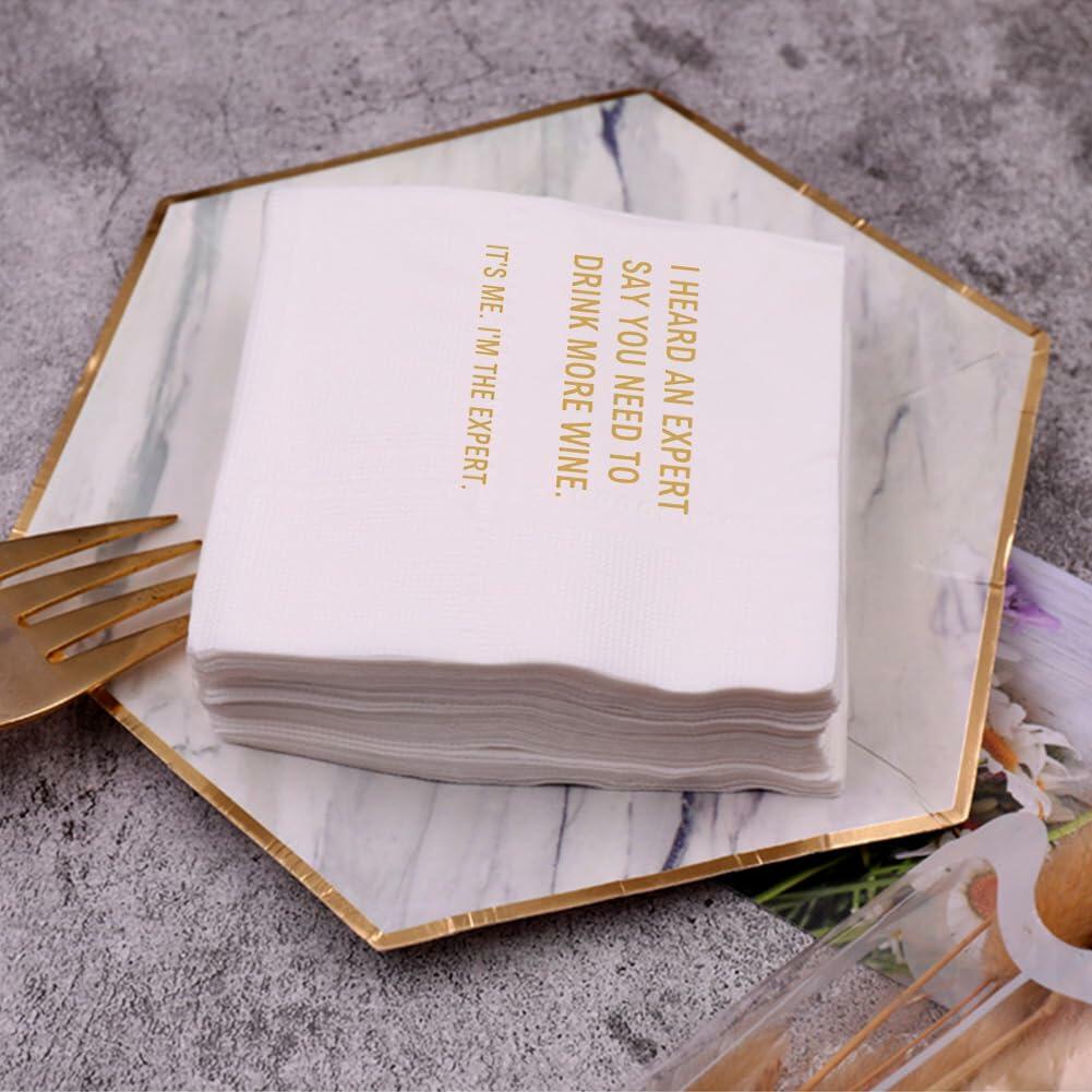 VOWFOO Funny Quotes Cocktail Napkins 4.5x4.5in 2-Ply 100pcs White