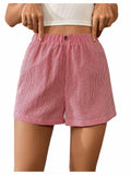 lVerdusa Women’s Plaid Elastic Waist High Waist Casual Shorts Red White XS