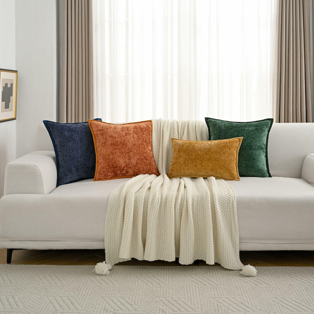 [Like New] FUTEI Dark Green Chenille Throw Pillow Covers Set of 2 26x26 Inch Euro Sham
