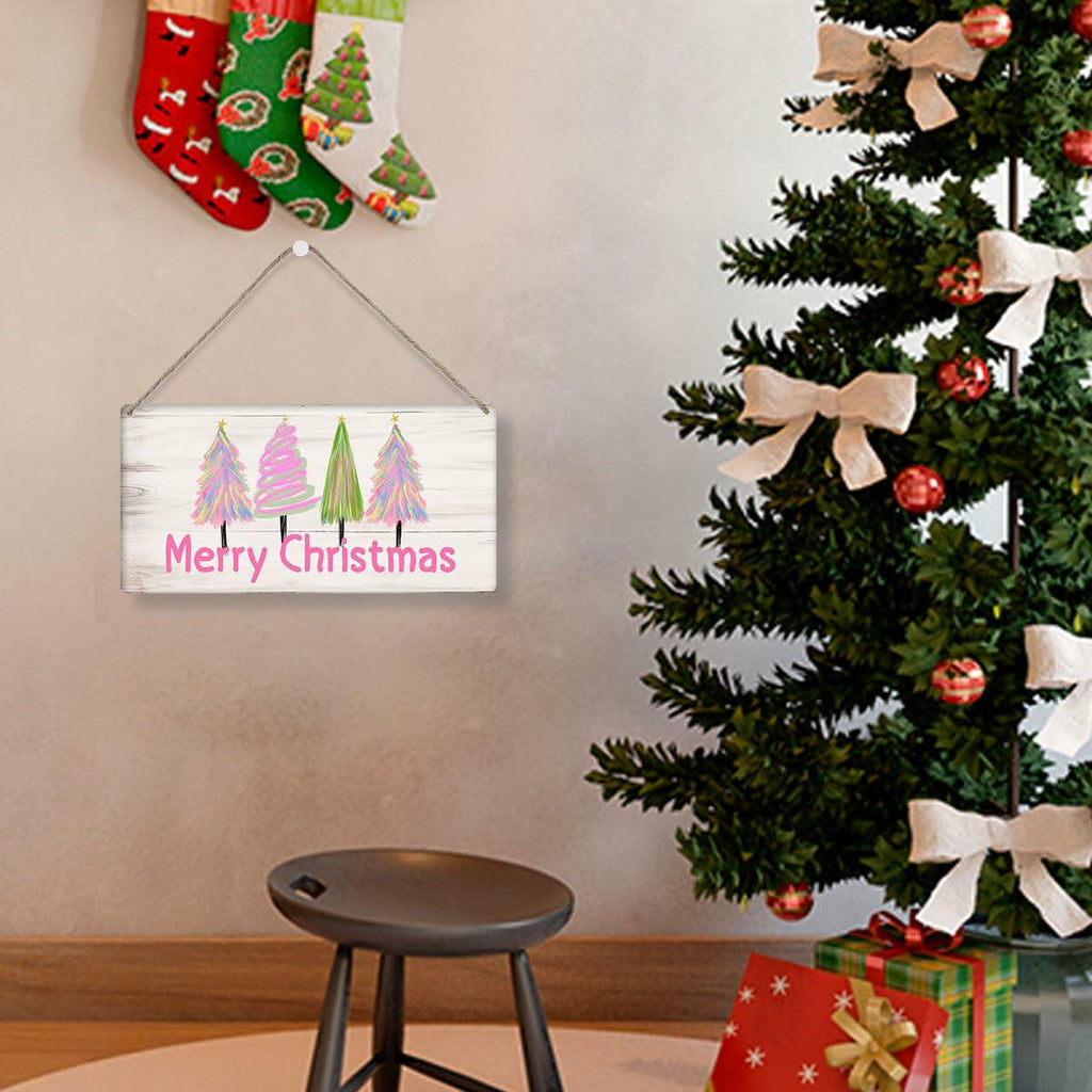 Christmas Decorations Merry Xmas Tree Decor Pink 12x6 inches