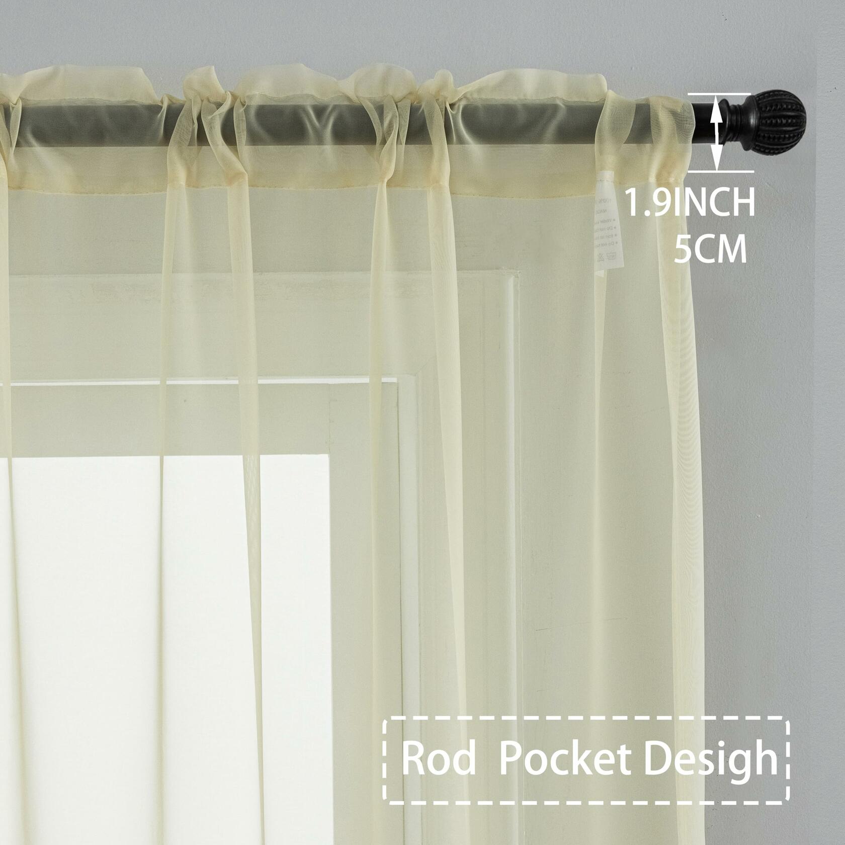 AZRMT Curtains 2 Panels 37x120 Inches Long Grey Sheer Rod Pocket Drapes