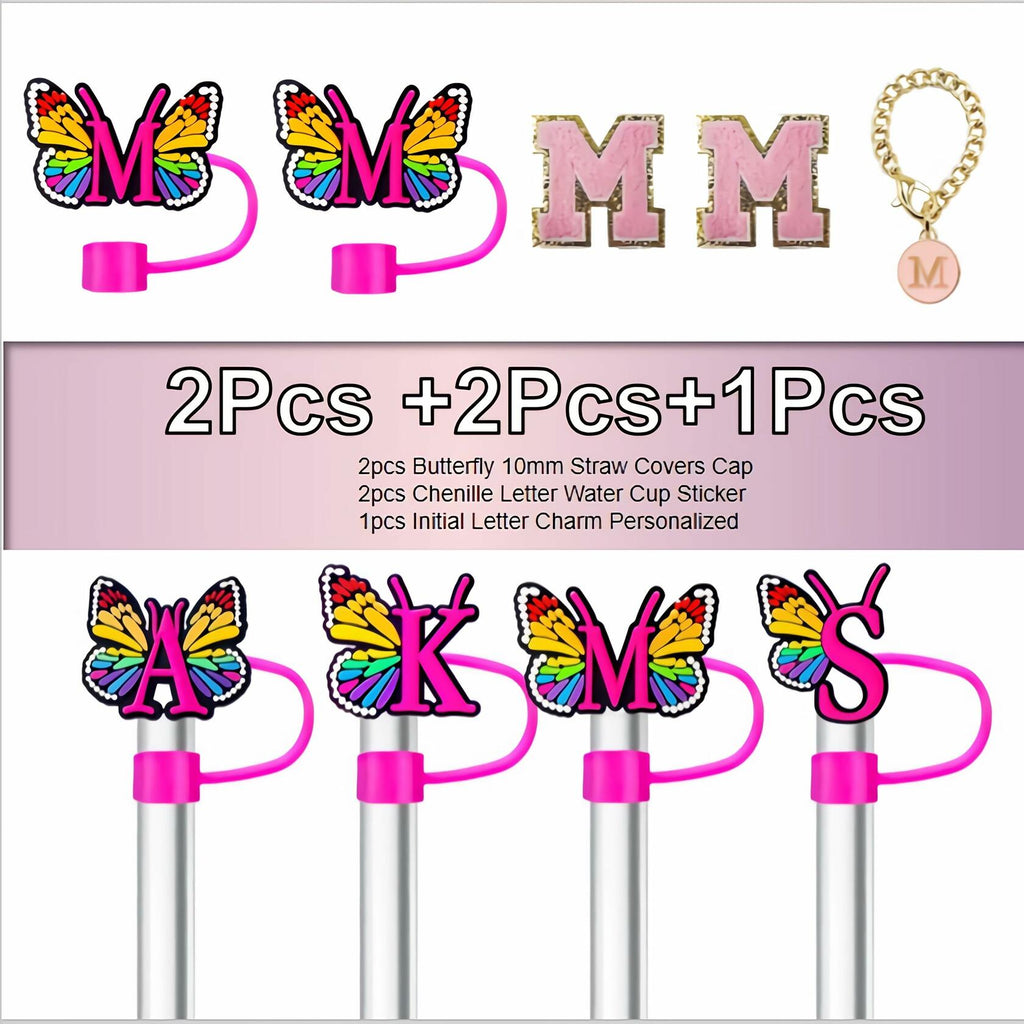 IN CHENTHY Silicone Straw Covers 2pcs Topper + Charm Chain + Stickers S